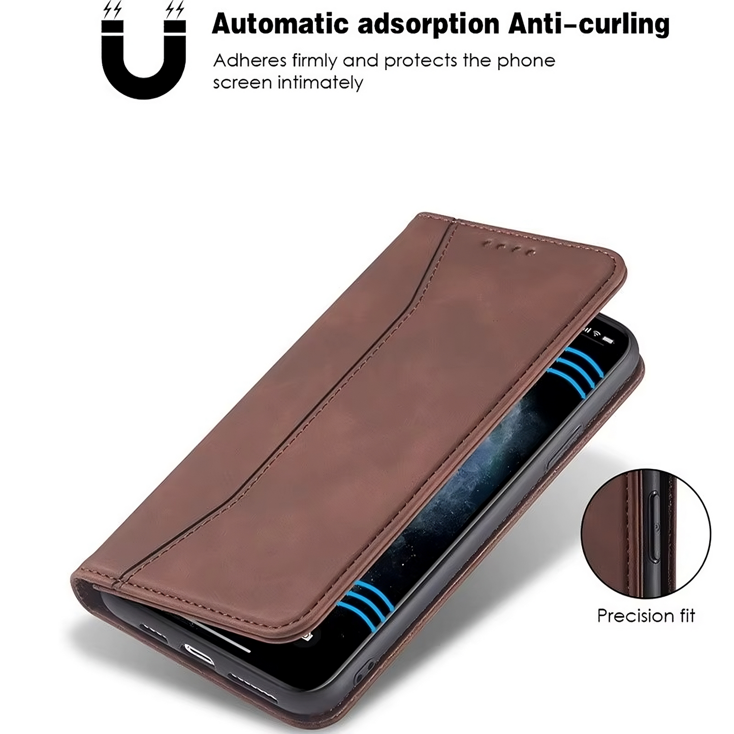 Coffee Leather Wallet Card Holder Phone Case