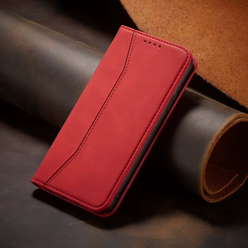 Red Leather Wallet Card Holder Phone Case