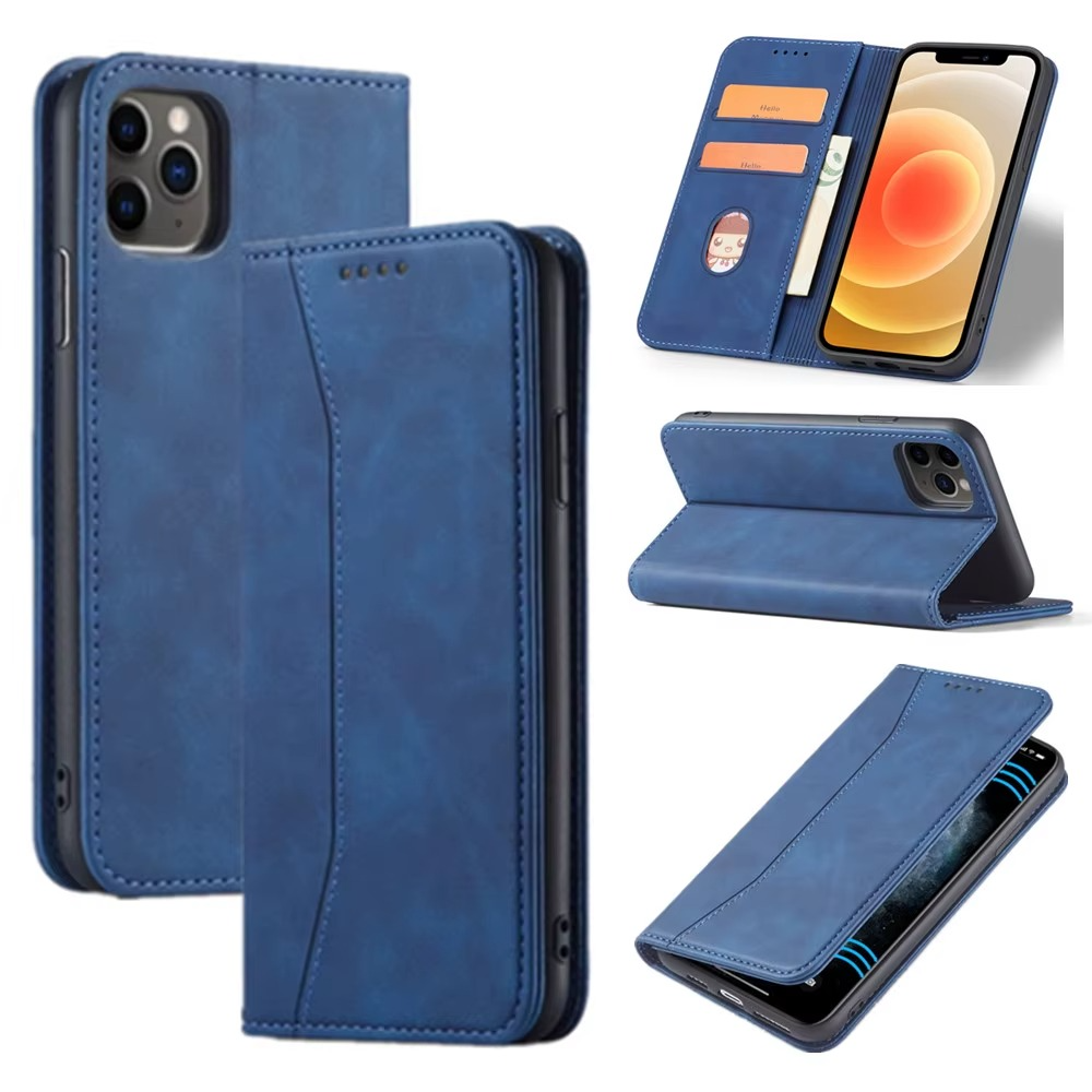 Blue Leather Wallet Card Holder Phone Case