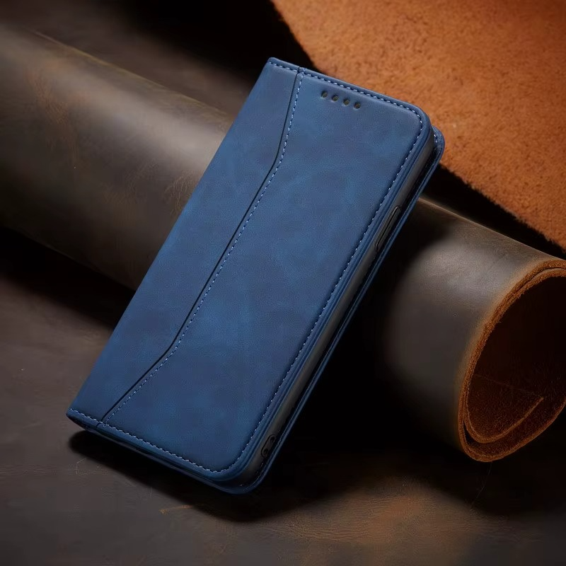 Blue Leather Wallet Card Holder Phone Case