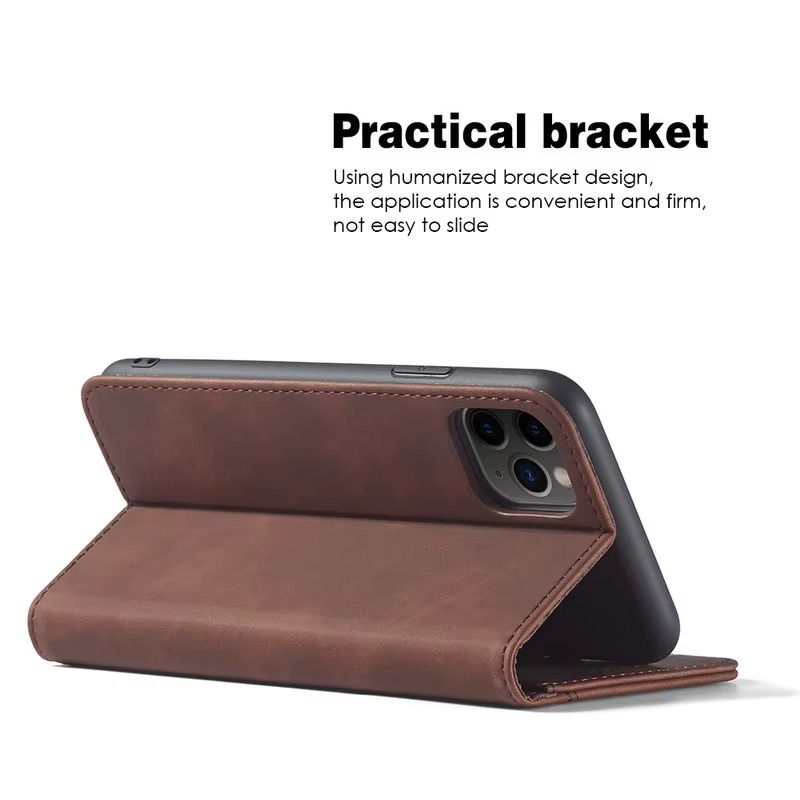 Red Leather Wallet Card Holder Phone Case