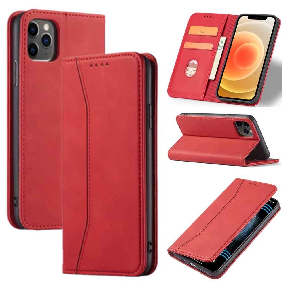 Red Leather Wallet Card Holder Phone Case