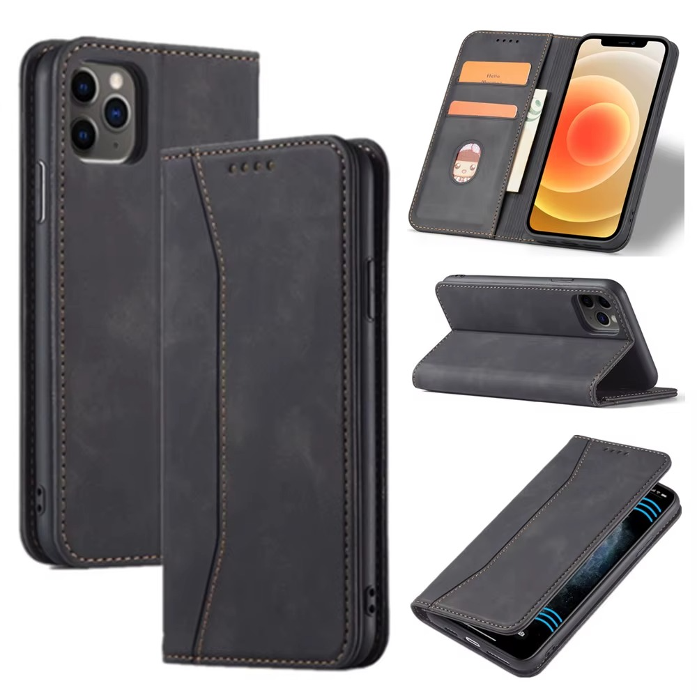 Black Leather Wallet Card Holder Phone Case