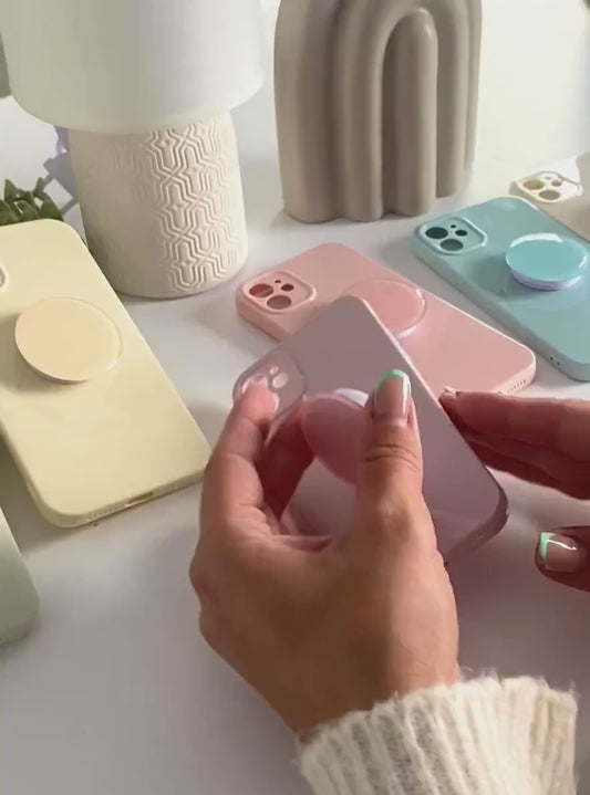 Beige Candy Color Phone Case With Phone Grip