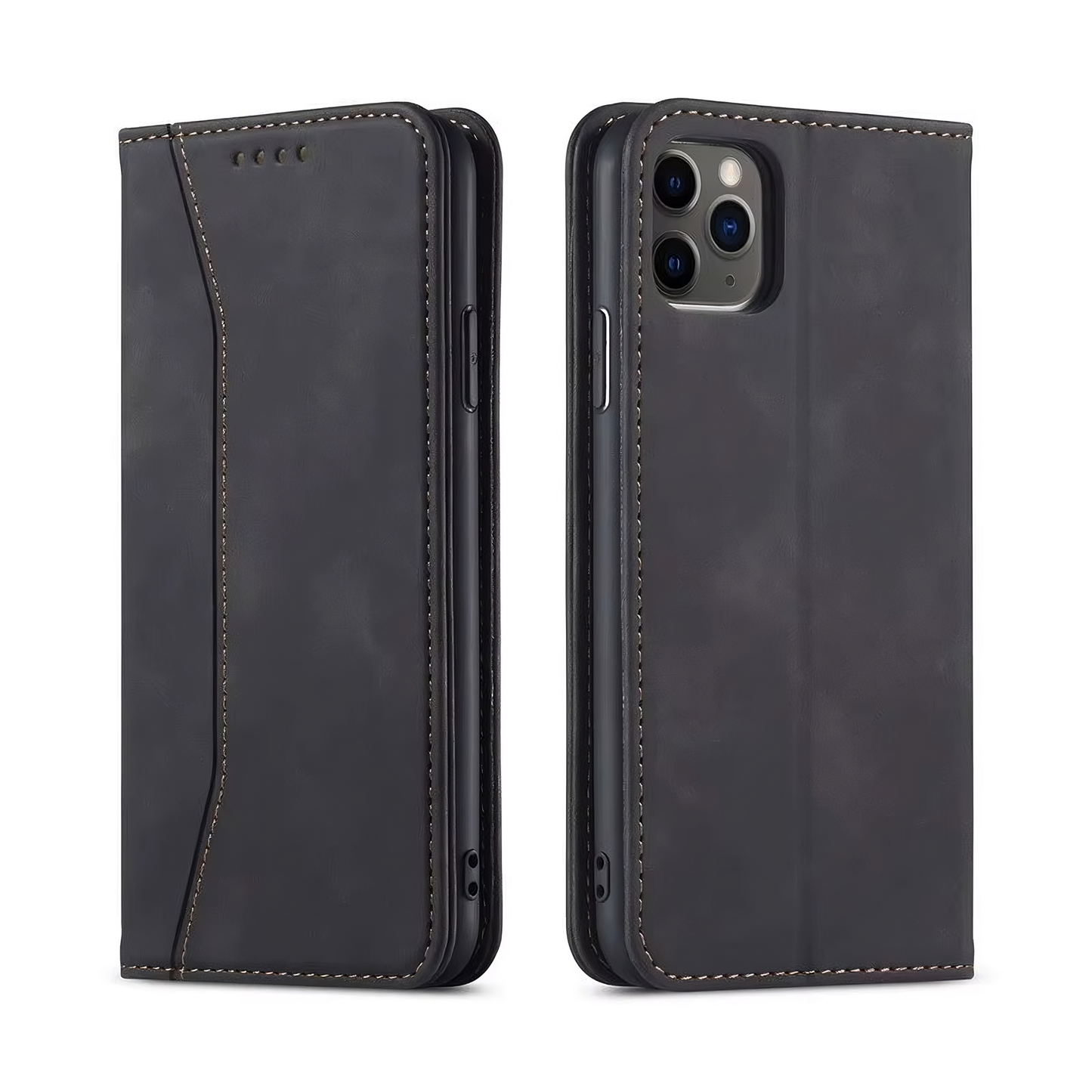 Black Leather Wallet Card Holder Phone Case