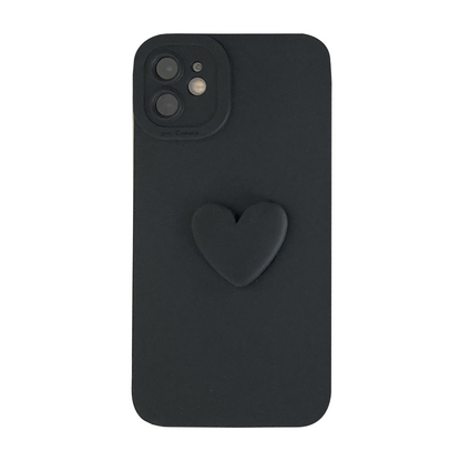 3D Black Heart Soft Phone Case with Wrist Strap