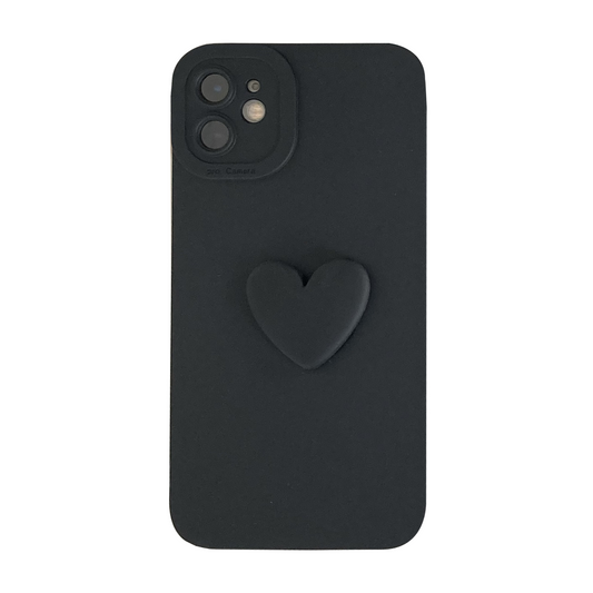 3D Black Heart Soft Phone Case with Wrist Strap