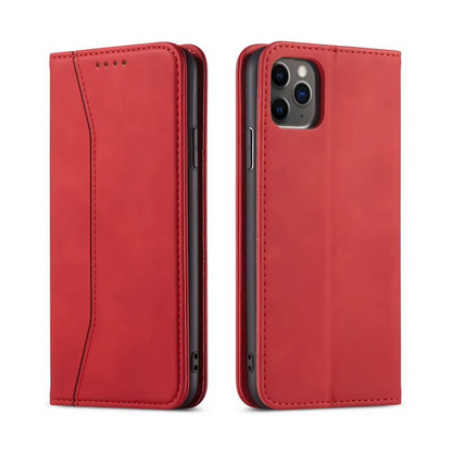 Red Leather Wallet Card Holder Phone Case