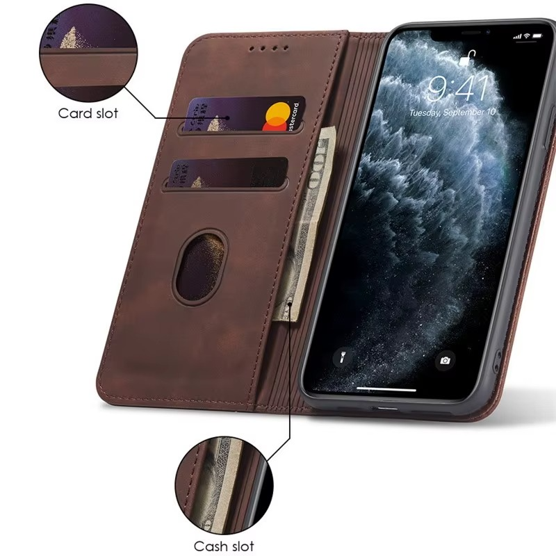 Black Leather Wallet Card Holder Phone Case