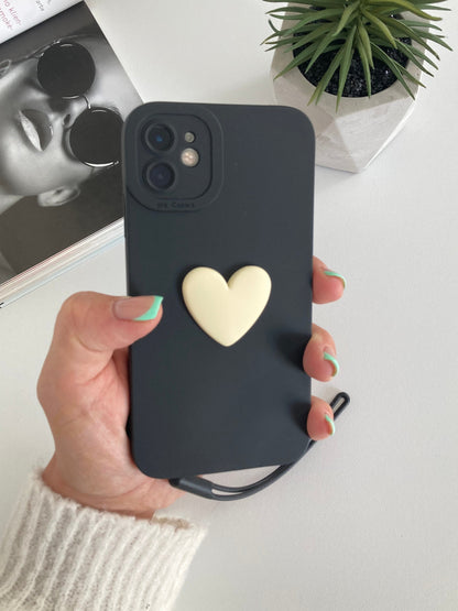 3D Beige Heart Soft Phone Case with Wrist Strap