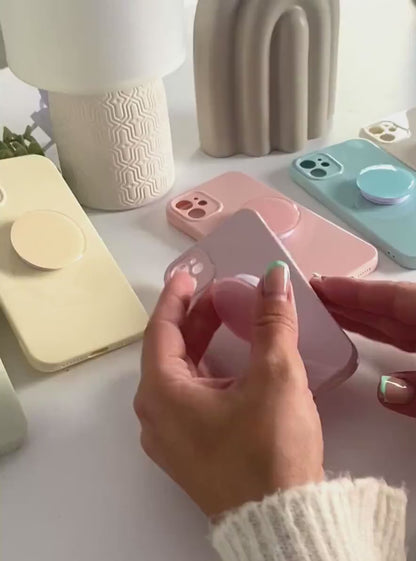 Beige Candy Color Phone Case With Phone Grip
