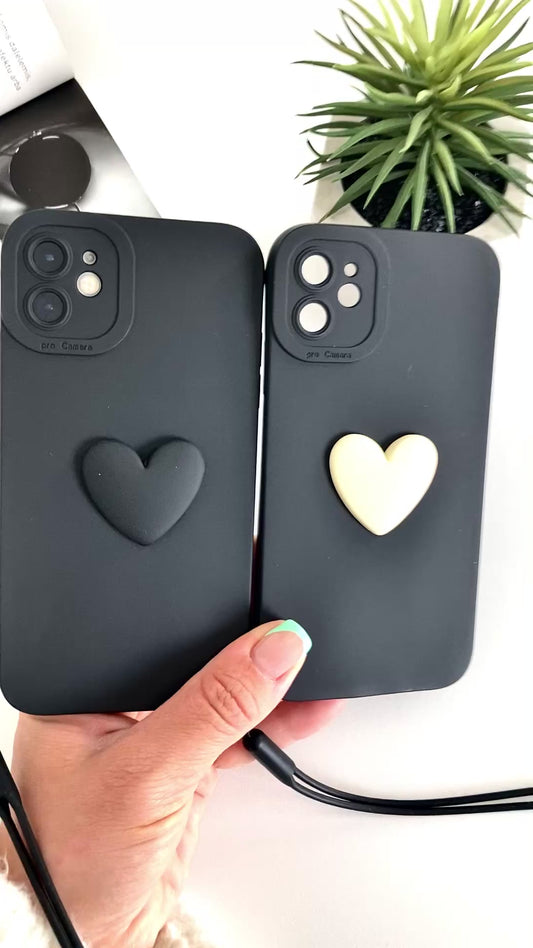 3D Beige Heart Soft Phone Case with Wrist Strap